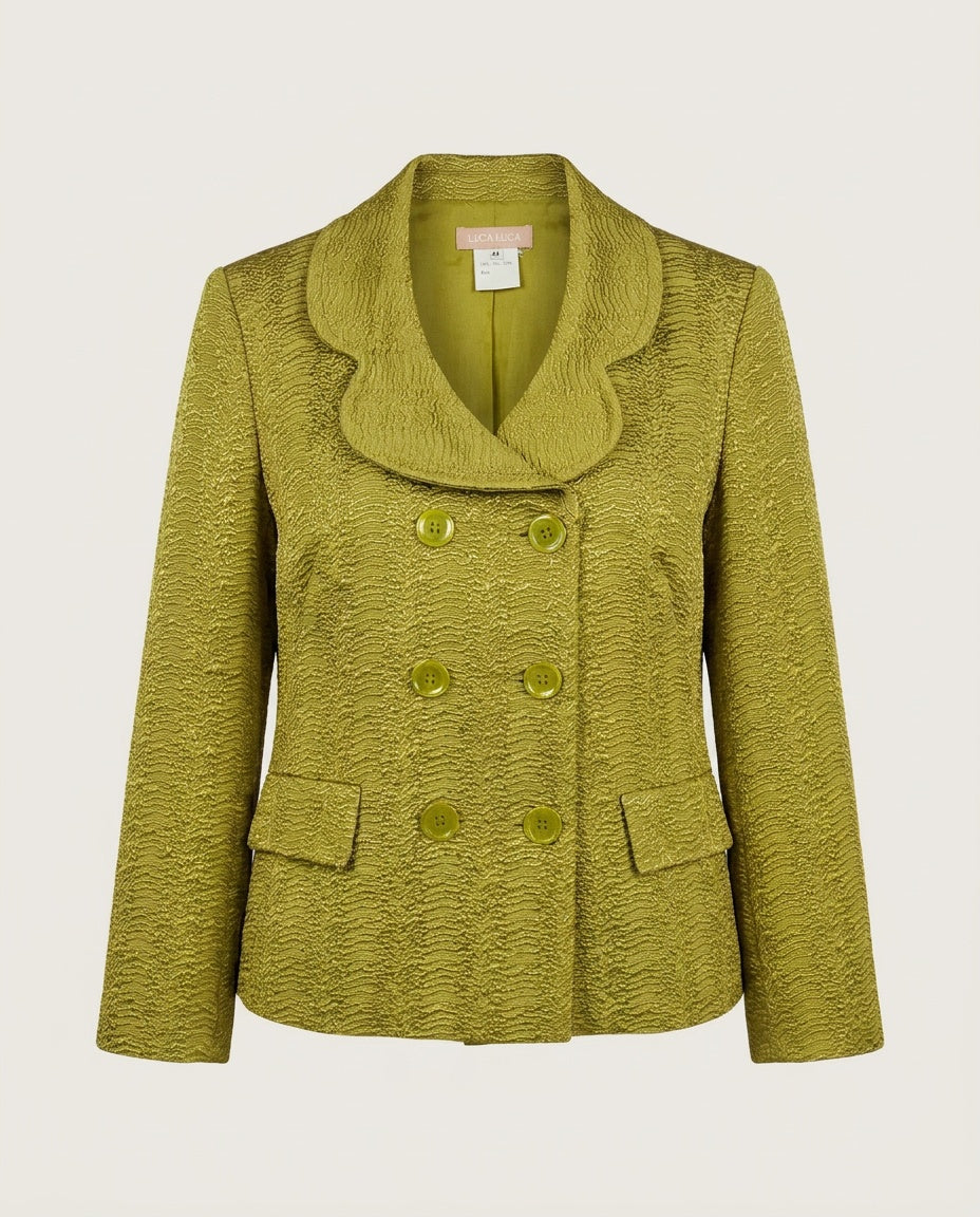 LUCA LUCA Double-Breasted Cropped Jacket in Chartreuse Green with Textured Jacquard Pattern - photo 1