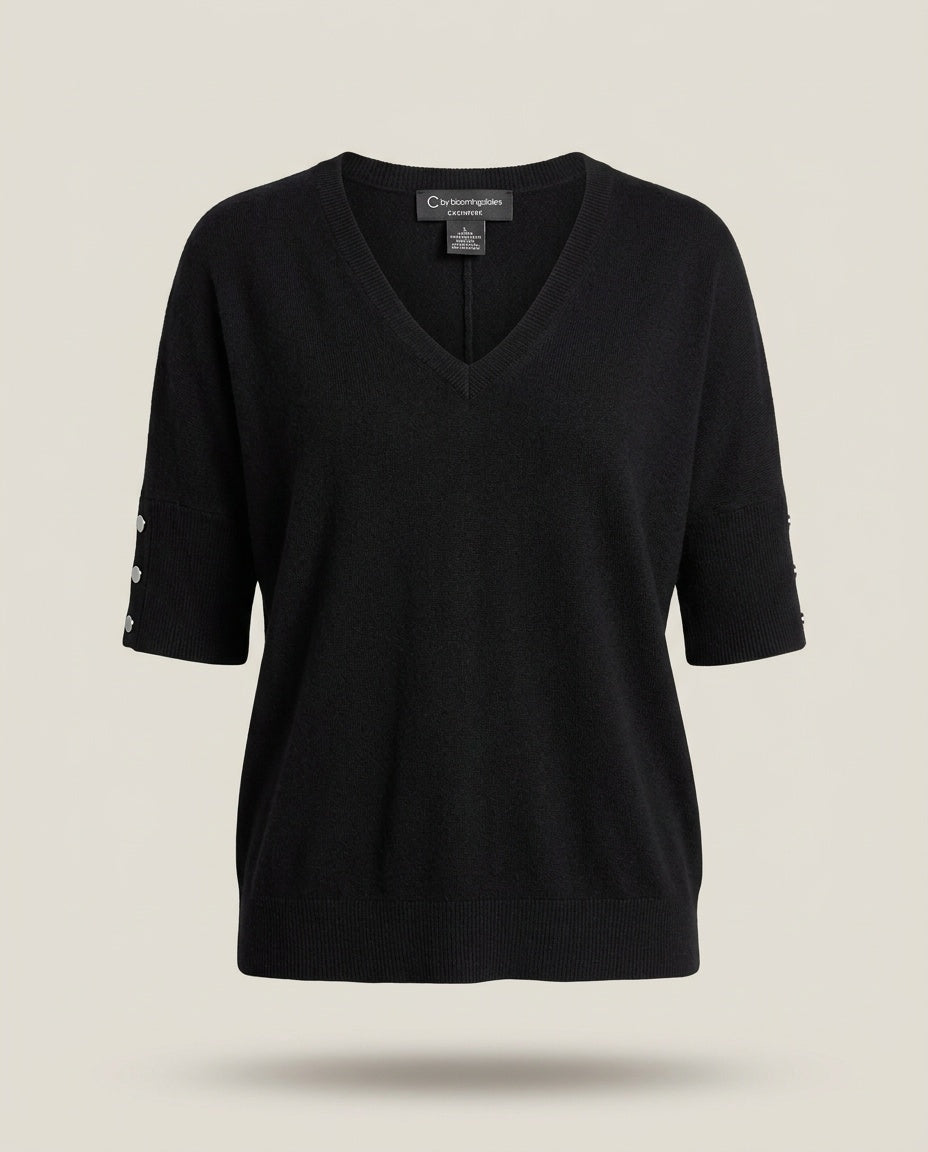 C by Bloomingdale's 100% Cashmere Pullover Sweater with Silver-Tone Buttons, Black, XL - photo 1