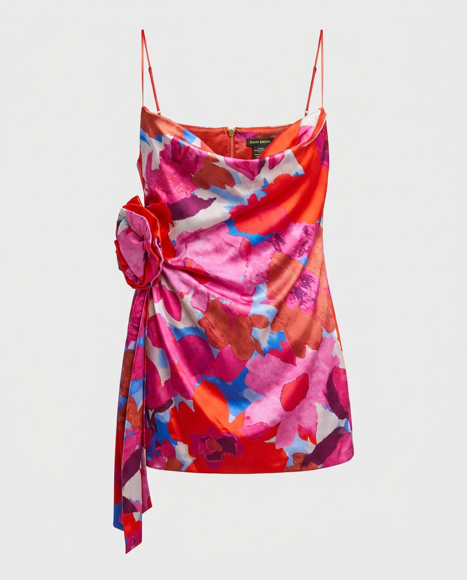 Ramy Brook New York Sleeveless Satin Camisole with Abstract Floral Rosette - Multi-Color - photo 1