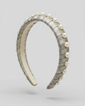 Silver-Grey Fabric-Wrapped Headband with Simulated Pearl Accents - photo 1