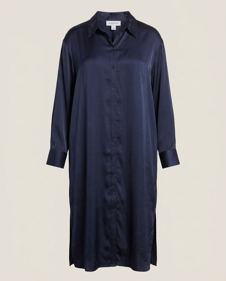 Nordstrom Navy Long-Sleeve Midi Shirtdress - photo 1