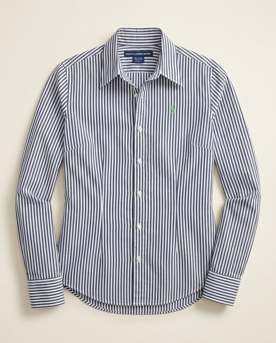 Ralph Lauren Sport Navy and White Vertical Stripe Long-Sleeve Button-Front Shirt - photo 1