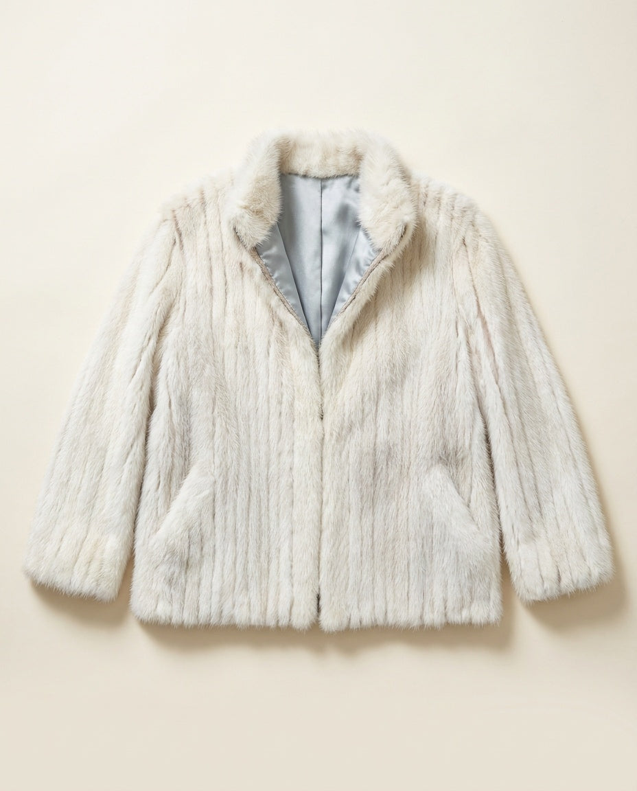 Rhomberg's Short Fur Jacket with Horizontal Banded Strips and Stand Collar - photo 1