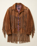 1970s Suede Fringe Jacket with Abstract Floral Lining - photo 1