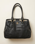 Tory Burch Black Pebbled Leather Structured Tote with Gold Hardware - photo 1
