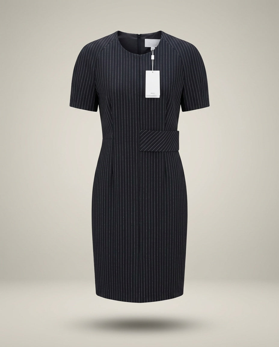 BOSS Navy White Pinstripe Short-Sleeve Sheath Dress - photo 1