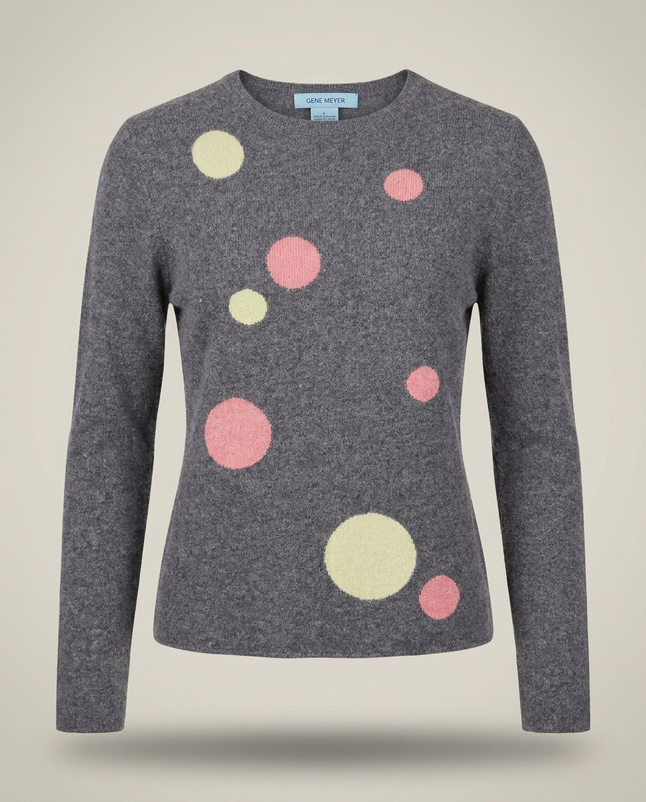 GENE MEYER Heathers Grey Cashmere Crewneck Sweater with Intarsia Circle Motifs - photo 1