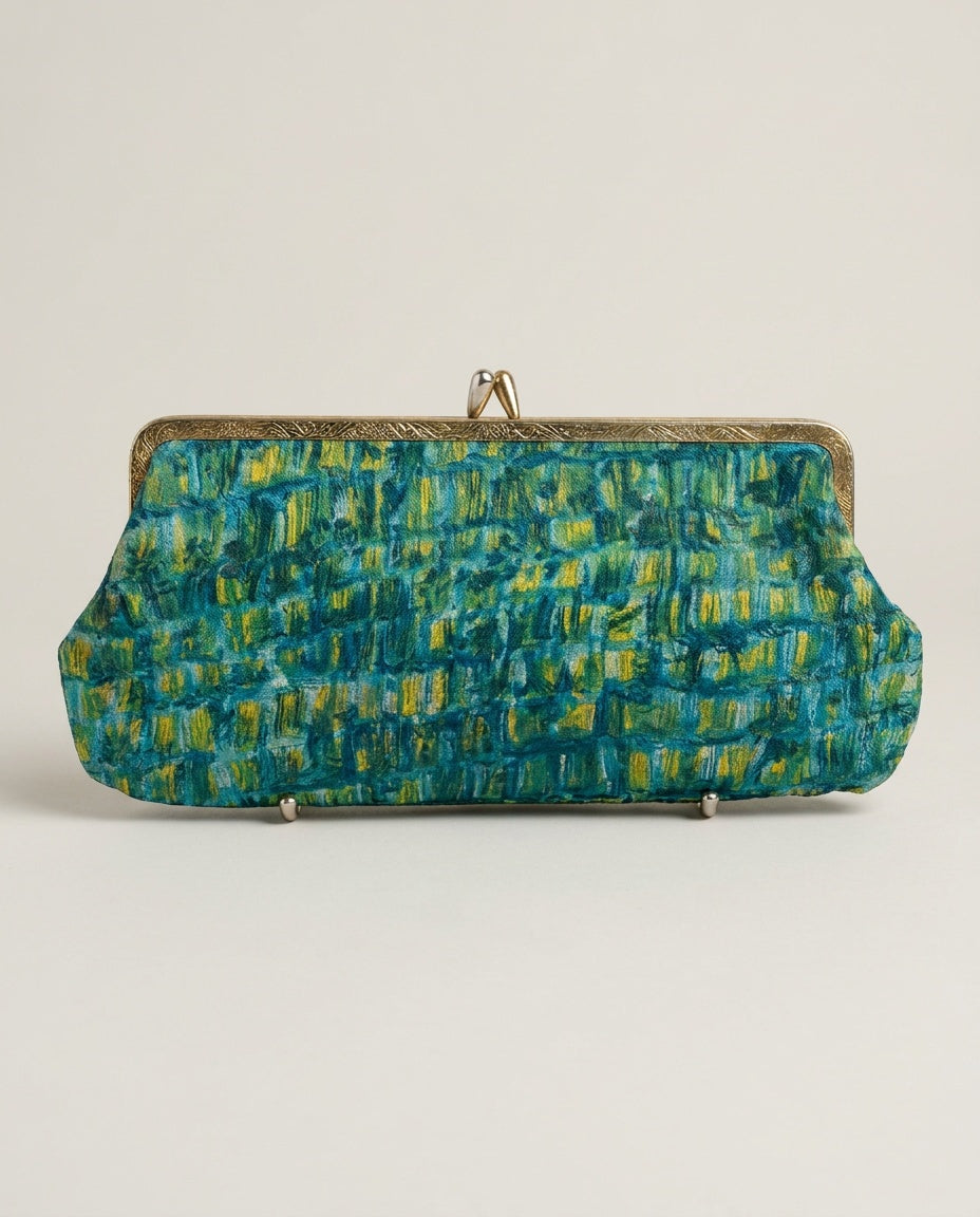 Multicolor Abstract Brushstroke Fabric Clutch with Gold-Tone Kiss-Lock Frame - photo 1