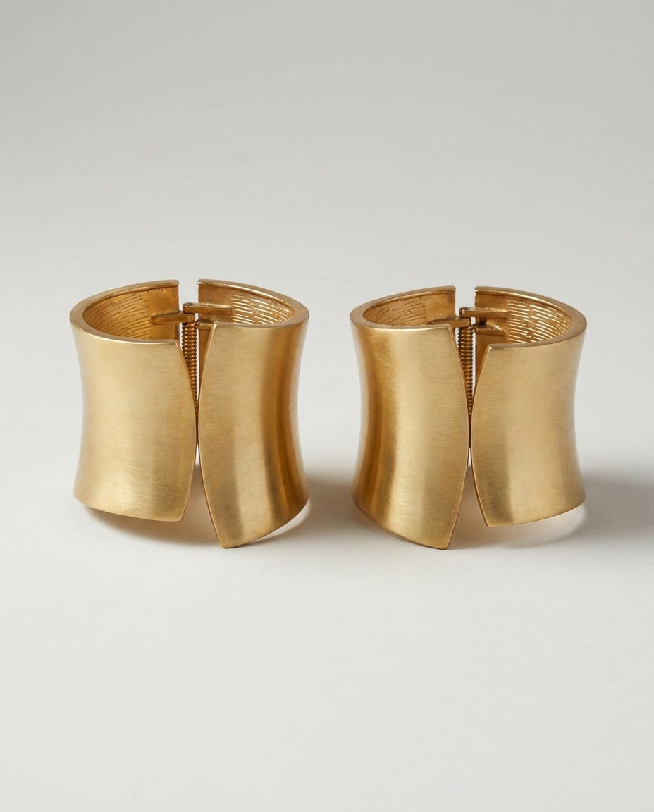 Two Wide Gold-Tone Metal Cuff Bracelets - photo 1