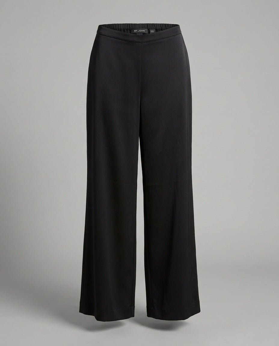 St. John Black Wide-Leg Pull-On Trousers with Hybrid Waistband - photo 1