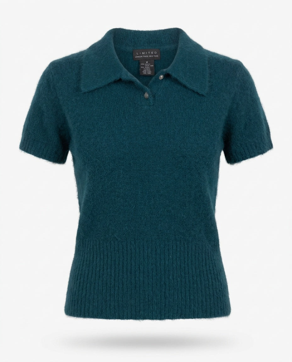 Limited London Paris New York Teal Short-Sleeve Angora Knit Polo Sweater - photo 1