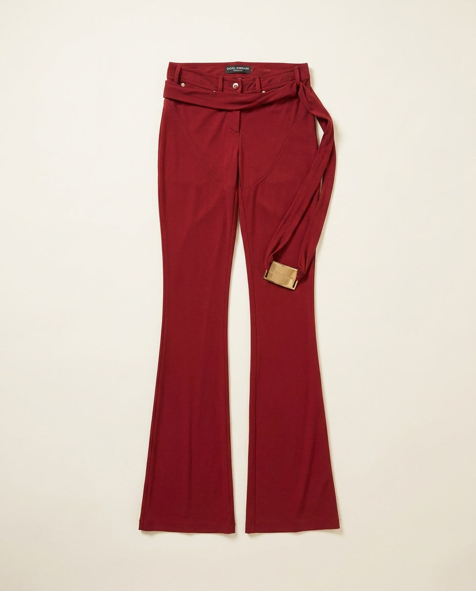 Dolce & Gabbana Deep Red Low-Rise Flared Trousers with Attached Belt/Sash - photo 1