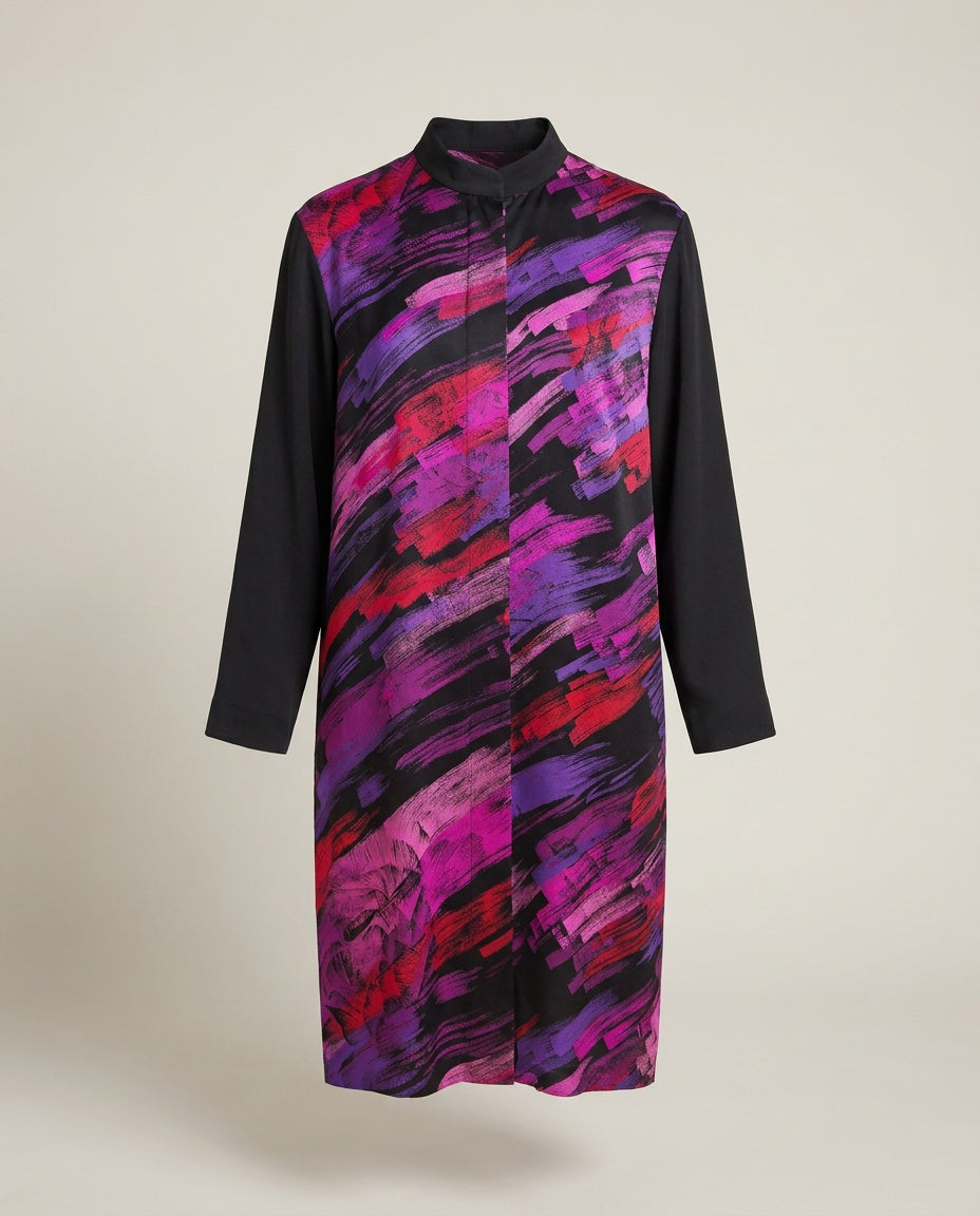 Abstract Brushstroke Print Long-Sleeve Tunic Dress - photo 1