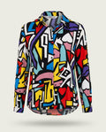 BIG DART 1980s-1990s Long-Sleeve Abstract Geometric Print Blouse - photo 1