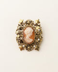 Gold-Tone Cameo Brooch with Filigree and Bead Accents - photo 1