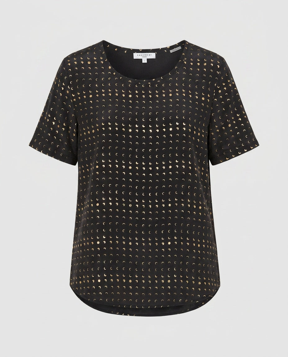 Equipment Femme Black Silk Blouse with Gold Moon Phase Print - photo 1