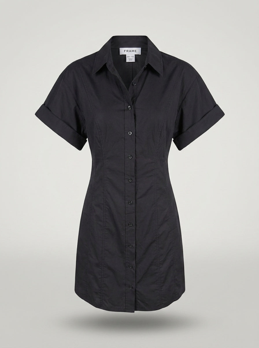 FRAME Short-Sleeve Button-Front Shirt Dress in Black/Very Dark Navy - photo 1