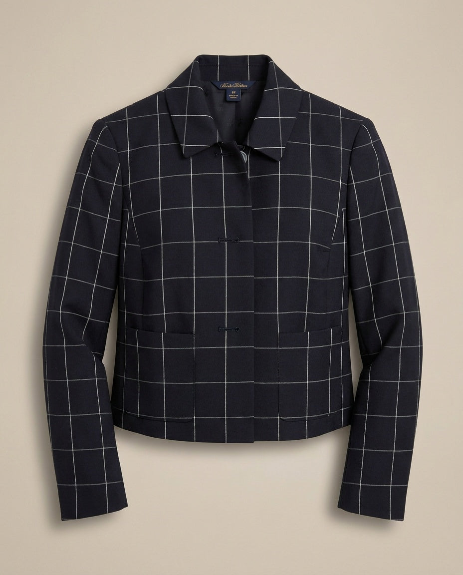 Brooks Brothers Navy Windowpane Check Cropped Blazer - photo 1