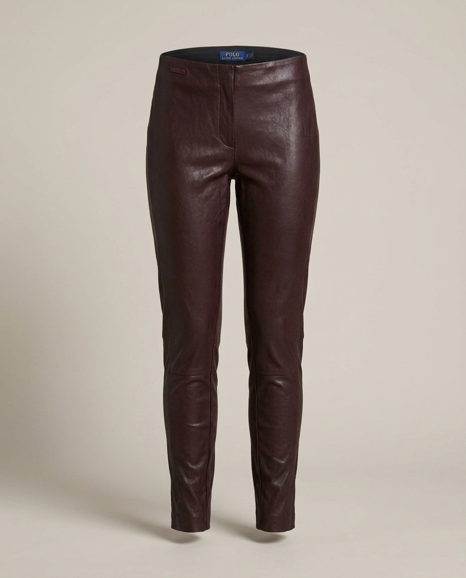 Polo Ralph Lauren Slim Leather-Look Trousers in Dark Burgundy/Oxblood - photo 1