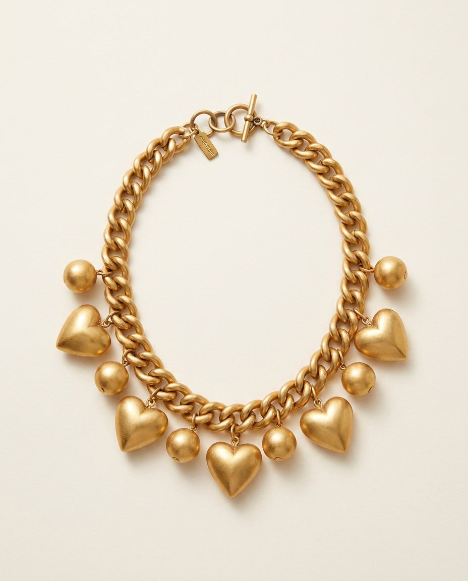 Anne Klein Matte Gold-Tone Charm Necklace with Puffy Hearts and Spheres - photo 1