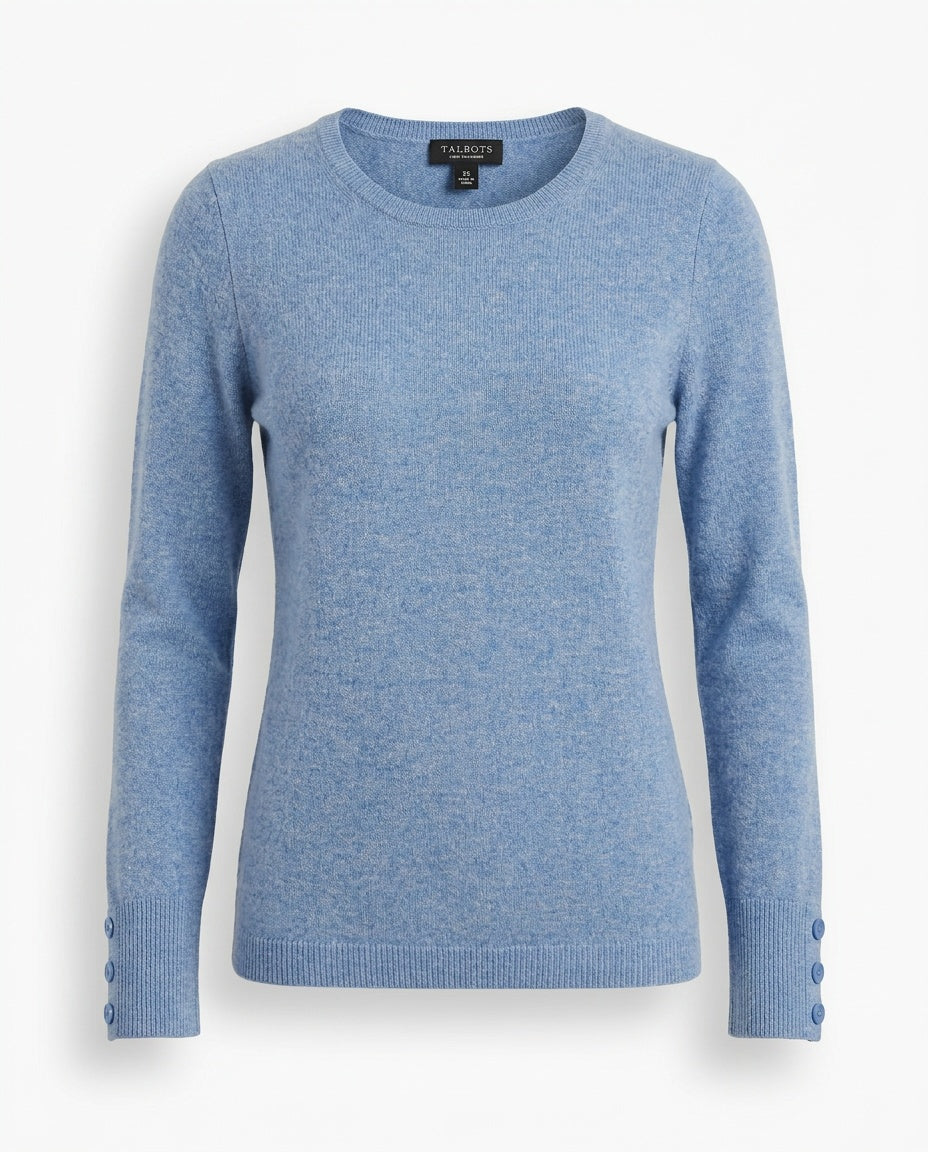 Talbots Crewneck Cashmere Pullover Sweater in Heathered Medium Blue - photo 1