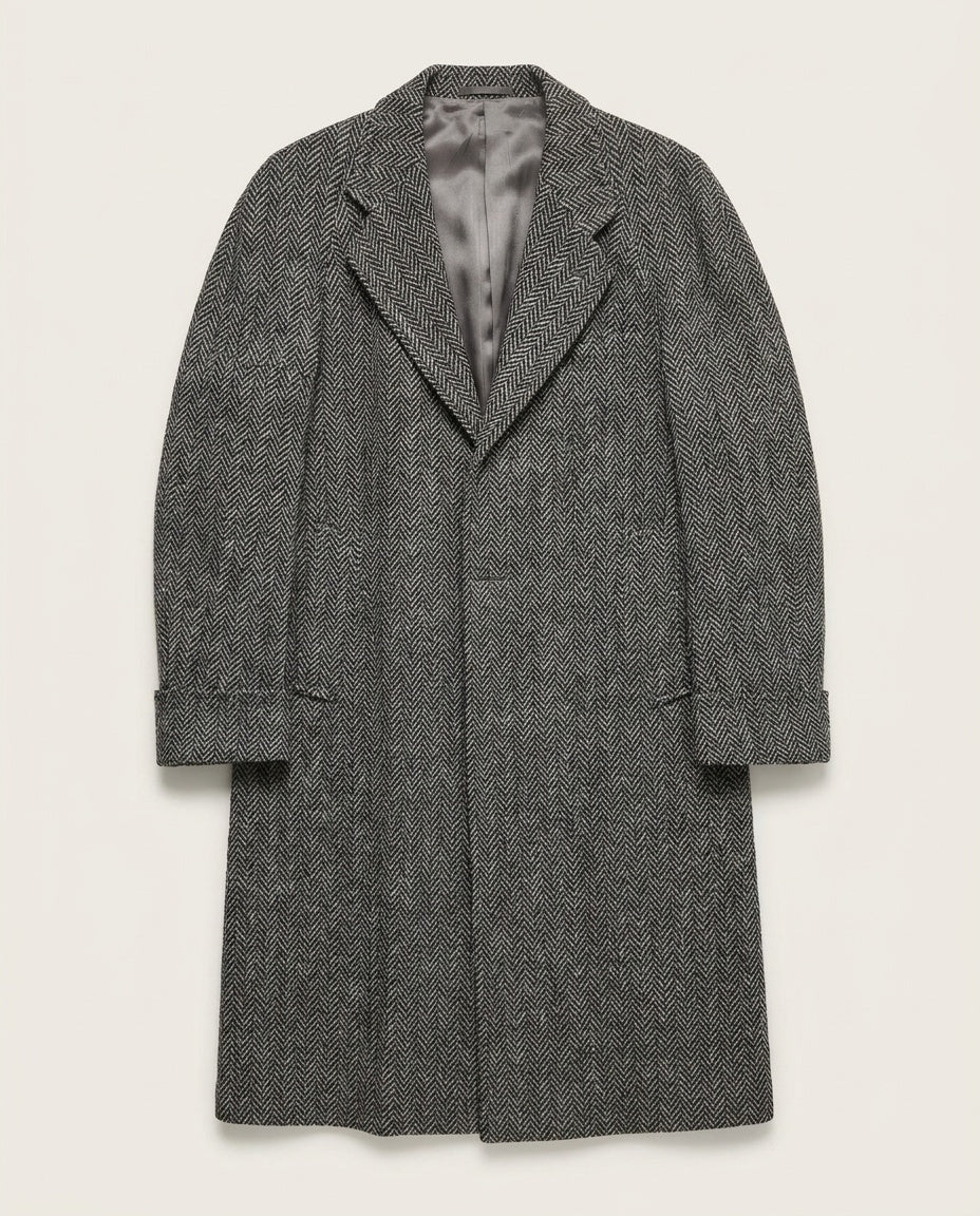 Mark Shale Wool Overcoat - Large-Scale Herringbone Pattern - photo 1
