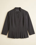 Lafayette 148 New York Charcoal Gray Cropped Structured Jacket with Topstitching and Pleated Hem - photo 1