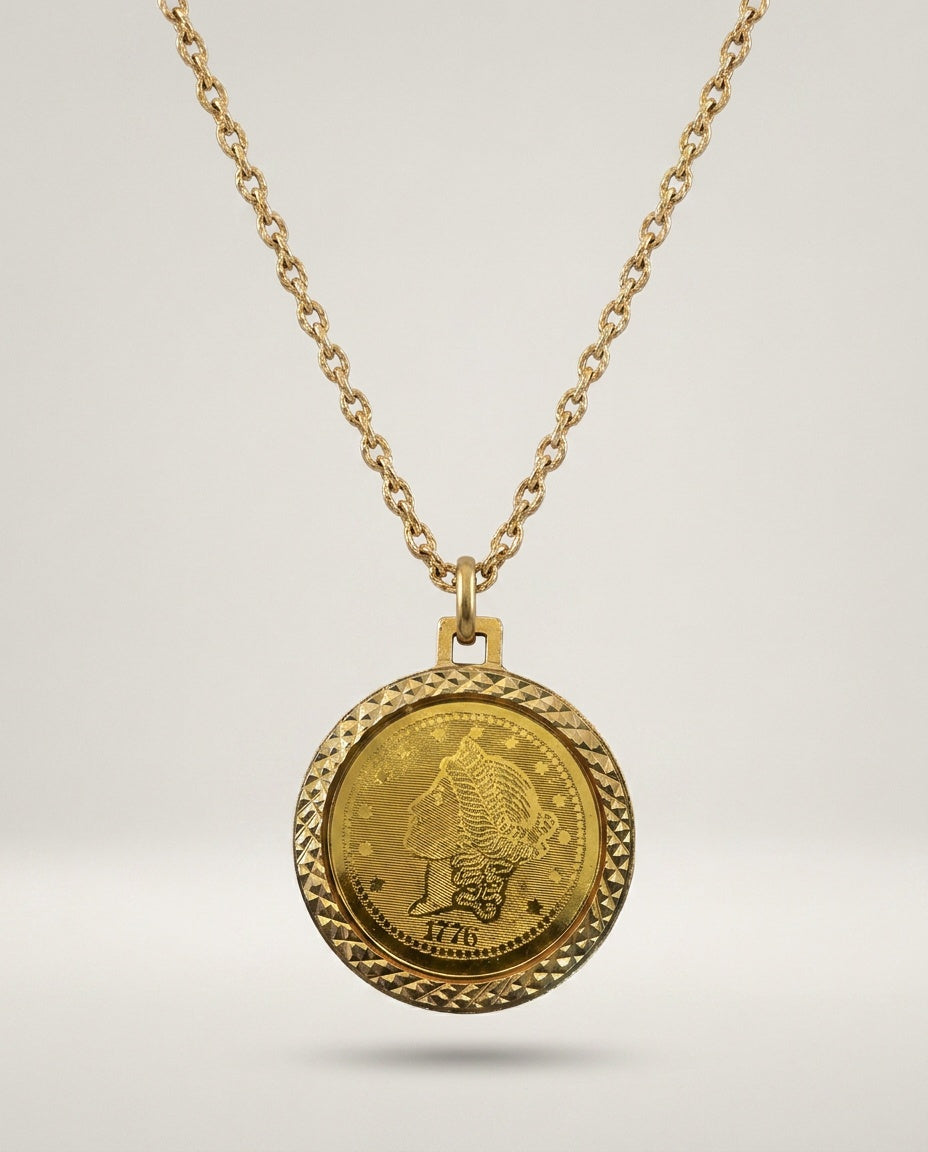 1970s-1980s Gold-Tone Coin Pendant Necklace with Eagle and Liberty Portrait - photo 1