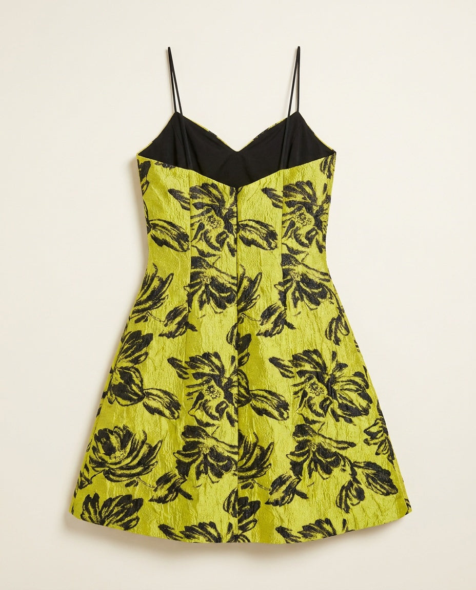 Alice + Olivia Chartreuse & Black Floral Jacquard Mini Slip Dress - photo 1