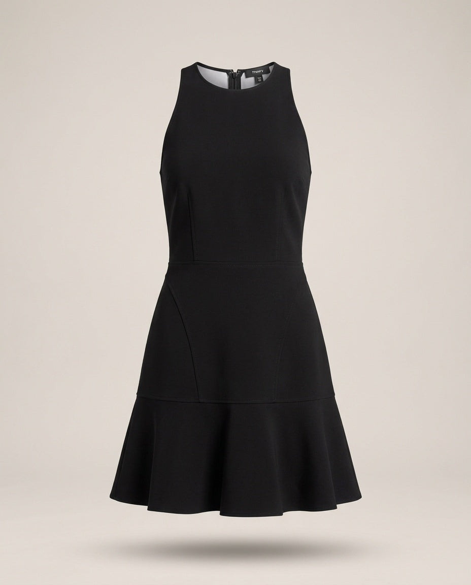Theory Black Fit-and-Flare Mini Dress with Bonded Double Crepe Fabric - photo 1
