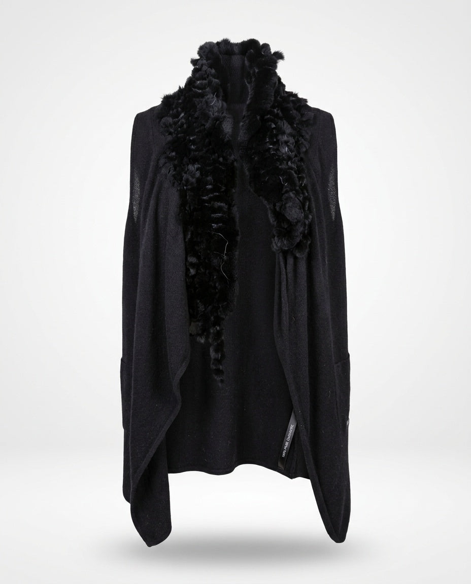 Black Cashmere Vest with Fur Trim - photo 1