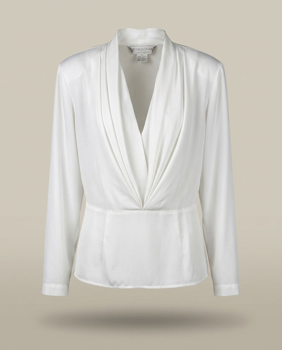 Michelle Stuart Draped Long-Sleeve Blouse with Satin Band - 1980s Polyester - photo 1