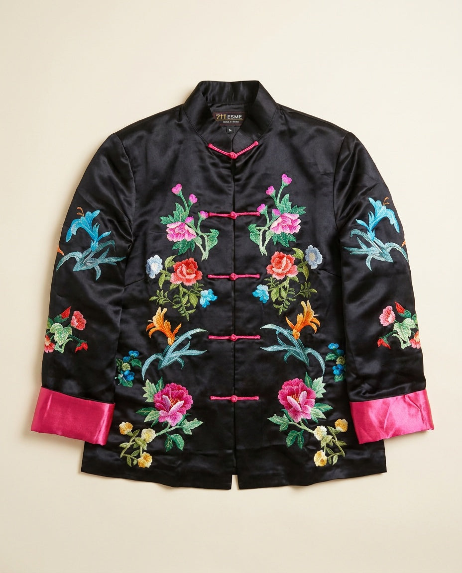 ZLI ESME Embroidered Satin Mandarin-Collar Jacket - photo 1