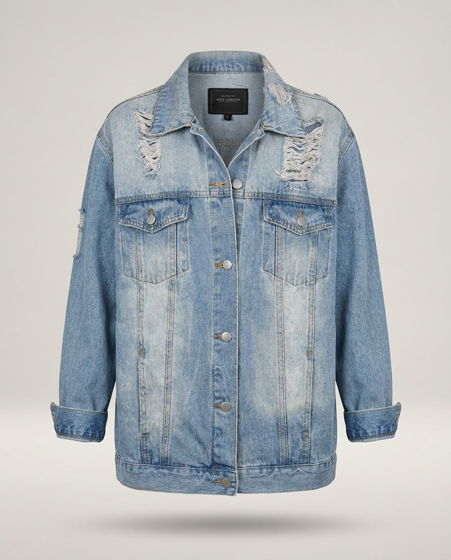 Oversized Distressed Denim Jacket by Collection by Miss London - 2X - photo 1