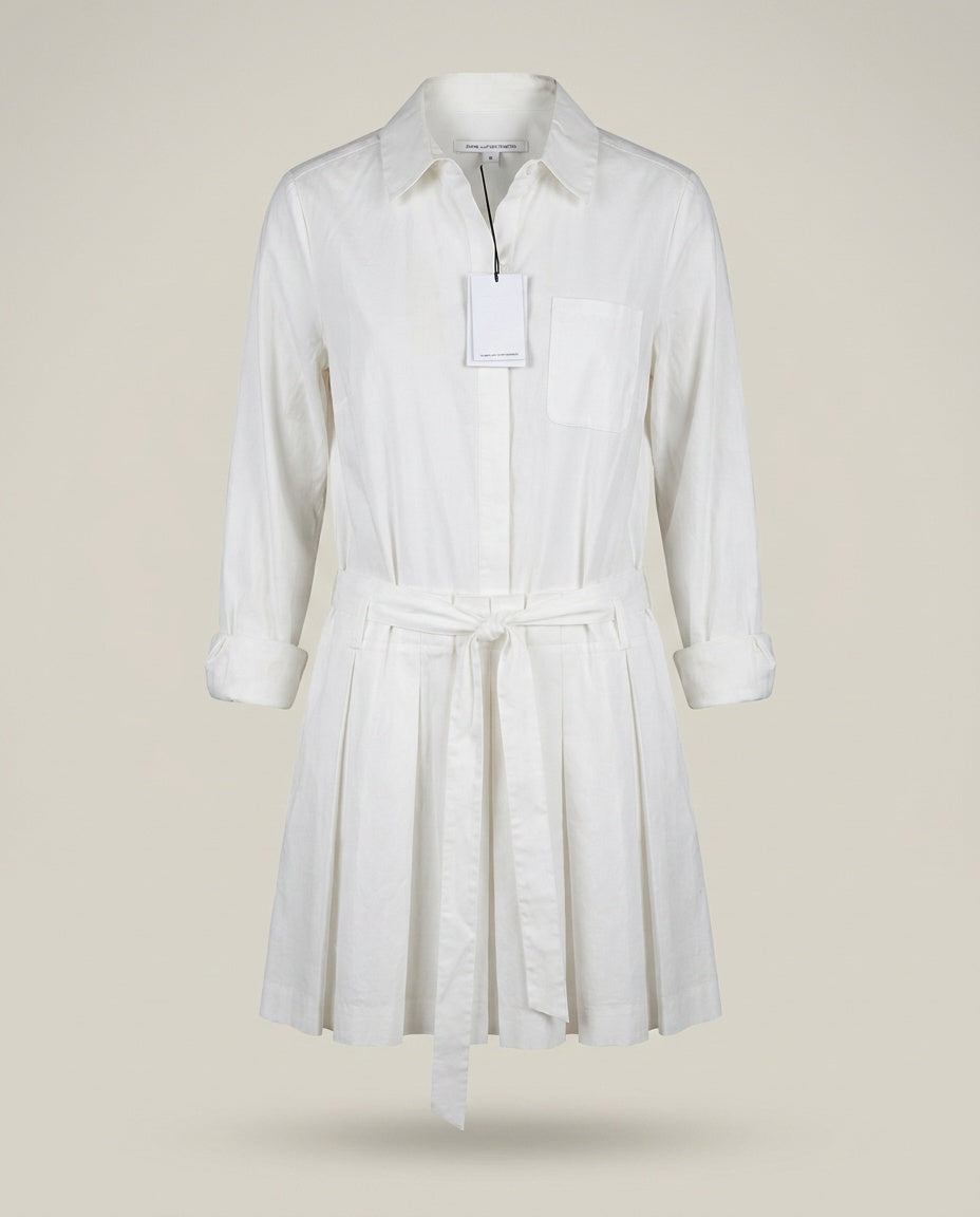 Diane von Furstenberg White Shirt Dress with Pleated Skirt and Self-Tie Belt - photo 1