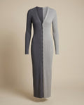 STAUD Two-Tone Ribbed Knit Maxi Dress in Dark Grey & Light Grey - photo 1