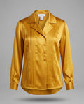 JONES NEW YORK Petite Golden Yellow Satin Blouse with Pintuck Bib - photo 1