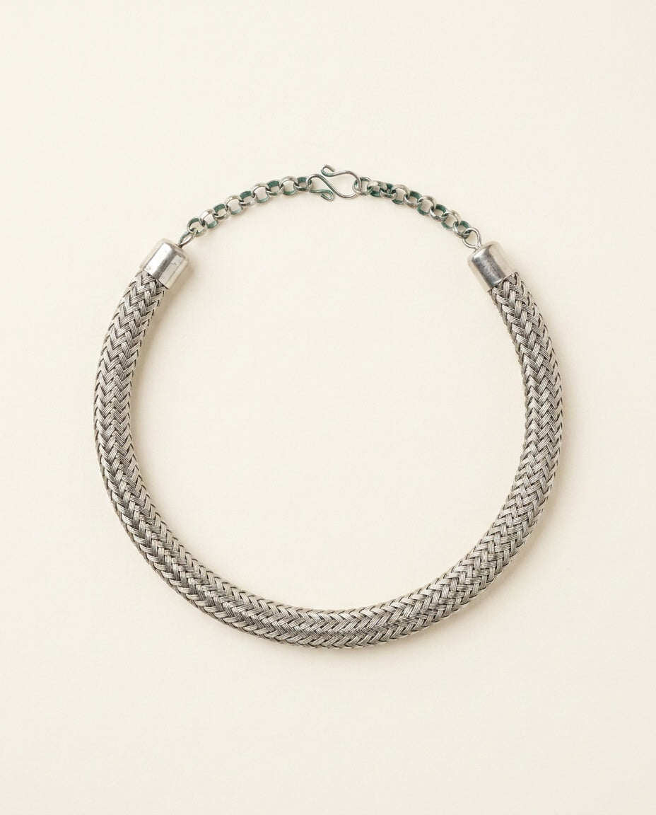 Silver and Grey Woven Metal Mesh Choker Necklace - photo 1