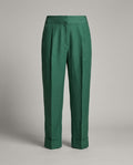 Massimo Dutti Emerald Green Pleated Tapered Trousers with Cuffed Hem, 62% Linen / 38% Viscose - photo 1