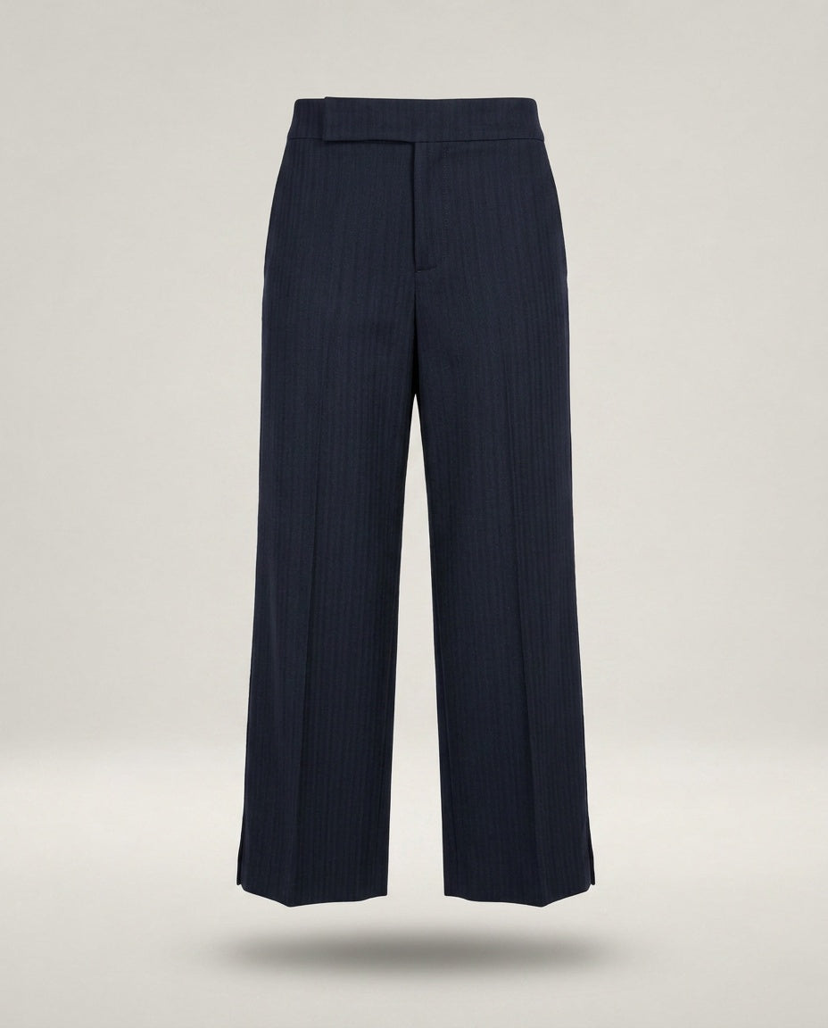 Marni Navy Tonal Pinstripe Wide-Leg Cropped Trousers - photo 1
