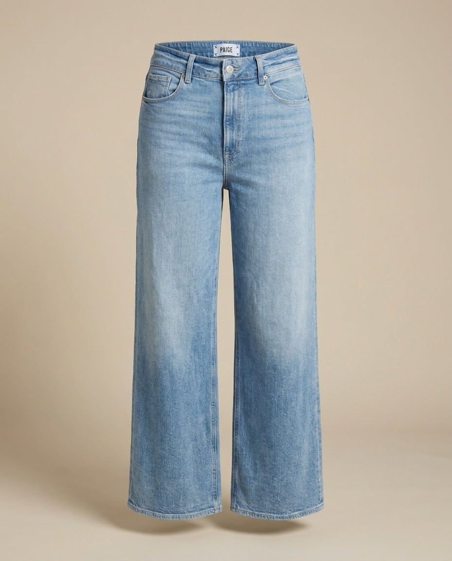 PAIGE Wide-Leg Cropped Denim Jeans in Light Blue Medium-Wash - photo 1