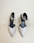Gucci Pointed-Toe D'Orsay Stiletto Heel with Gold-Ankle Tie, Light Grey/White Matte Upper - photo 1