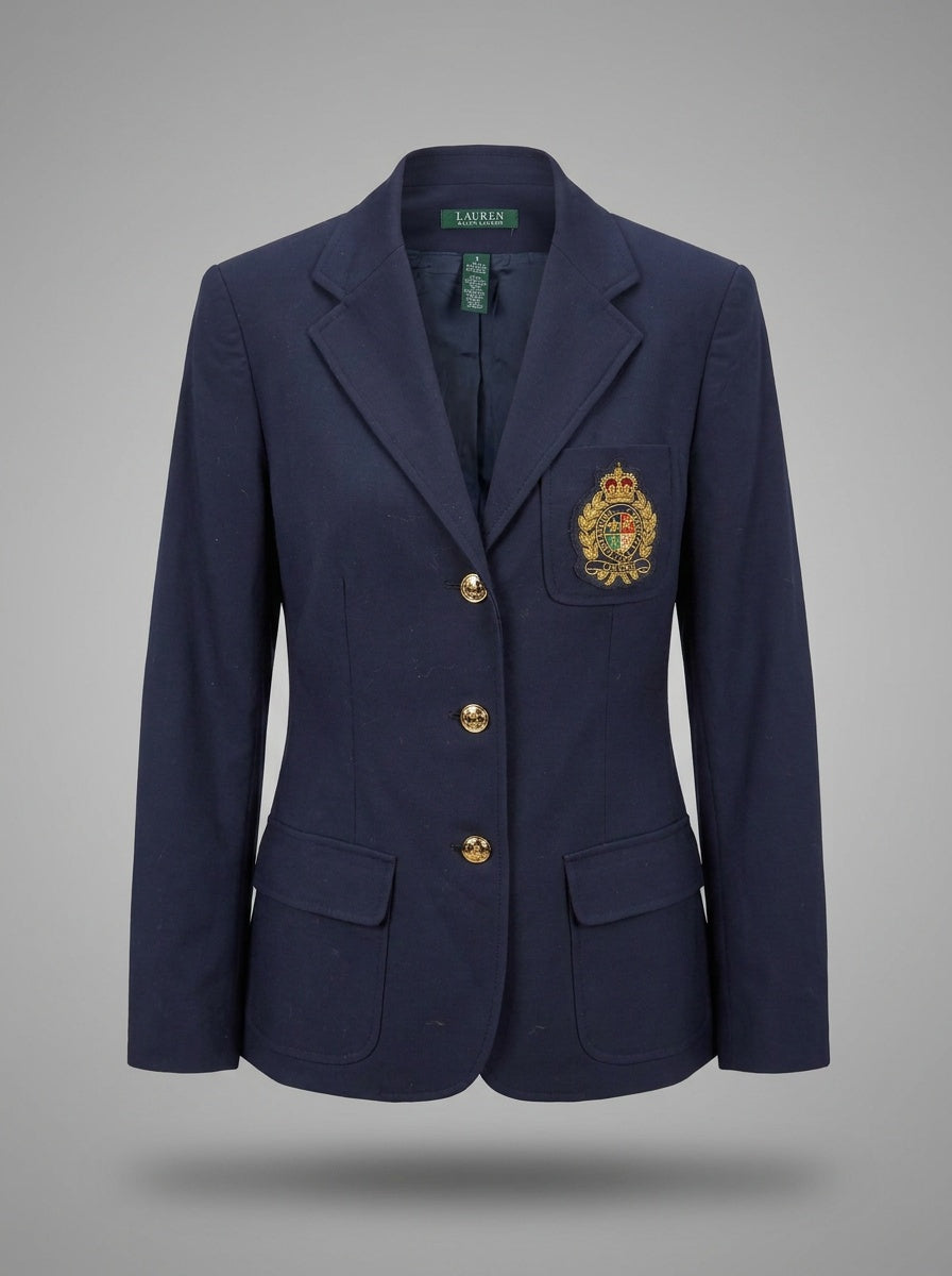 Ralph Lauren Navy Blazer with Embroidered Crest Patch - photo 1
