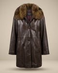 Damselle 1970s-1980s Dark Brown Leather Coat with Fur Collar - photo 1
