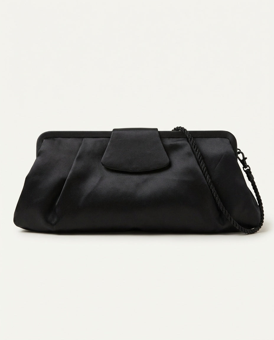 La Regaie Black Satin Evening Clutch with Rigid Frame and Braided Strap - photo 1