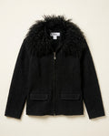 LiSA International Black Boiled Wool Zip Jacket with Curly Fur Collar - photo 1