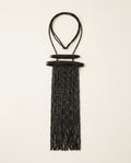 Black Beaded Fringe Statement Necklace with Cord Tie and Oval Bar Hardware - photo 1