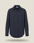 Reformation Navy White Pinstripe Button-Forward Long-Sleeve Shirt XS - photo 1