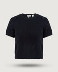 Ann Taylor Short-Sleeve Crewneck Knit Sweater in Dark Navy with Angora Blend - photo 1