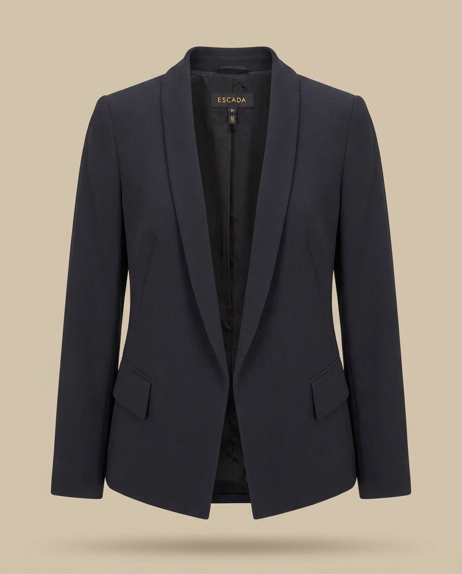 ESCADA Structured Blazer with Shawl Collar & Peplum Hem - Dark Navy/Charcoal - photo 1